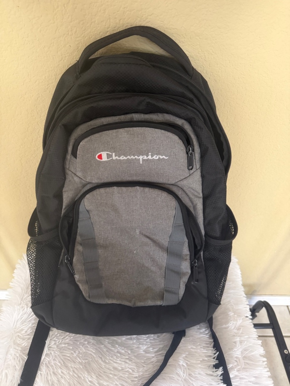 Champion Gray and Black Backpack with Embroidered Logo